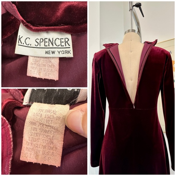Vintage 90’s Velvet Burgundy Long Sleeve Dress - Picture 14 of 15